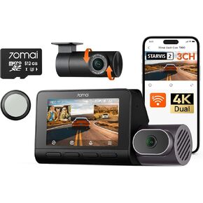 【70mai T800+CPL for T800】 70mai 4K T800 3 Channel Dash Cam, Dash Cam Front and Rear Inside(2160P+2160P+1080P), STARVIS 2 IMX678, HDR Night Vision, Dash Camera for Cars with 512GB Card, WiFi 6, 4G LTE in Kuwait