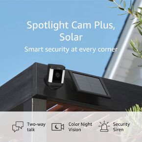Like-New Ring Spotlight Cam Plus, Solar | Two-Way Talk, Color Night Vision, and Security Siren (2022 release) - Black in Saudi Arabia