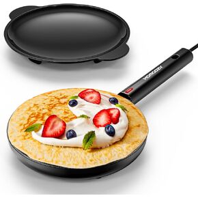 Electric Crepe Maker Machine, Homcozy Instant Crepe Maker with Handle, 8 Inch Non-Stick Coating Crepe Pan, Auto Temperature Control for Crepes, Pancakes, Bacon, Tortilla in Kuwait