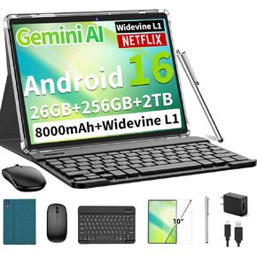 Android 16 Tablet with Keyboard - 26GB+256GB+2TB, Octa-Core(Black Case) in Kuwait