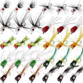 30 Pieces Fishing Lures Kit Bass Poppers Lures Colorful Fishing Bait with Hooks for Freshwater Panfish Assortment(Size 8 and 10,Fresh Colors) in Kuwait