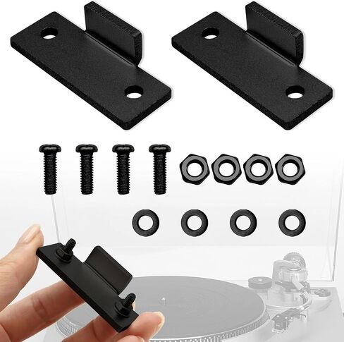 Turntable Dust Cover Hinges - Repair Tabs and Hinge Brackets for Technics SL-D2 3200 B2 Q2 D3 - Includes 2-Brackets, 4-Screws, 4-Washers, and 4-Nuts - Easy Installation for Turntable Dust Cover Repair in Kuwait