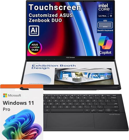 Hotface Customized Laptop, Created Using ASUS Zenbook Duo 2-in-1 Laptop, Dual 14" OLED Touch Display, Intel Ultra 9 285H, 32GB RAM, 1TB/2TB/4TB SSD, Intel Arc 140V, Backlit Keyboard, Win 11 Pro, Gray in Kuwait