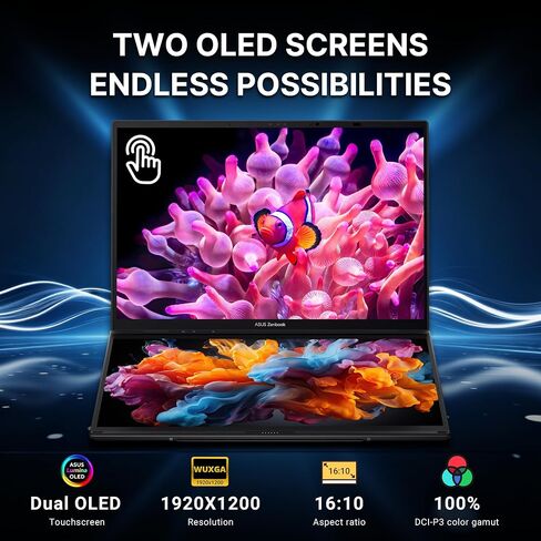 Hotface Customized Laptop, Created Using ASUS Zenbook Duo 2-in-1 Laptop, Dual 14" OLED Touch Display, Intel Ultra 9 285H, 32GB RAM, 1TB/2TB/4TB SSD, Intel Arc 140V, Backlit Keyboard, Win 11 Pro, Gray in Kuwait