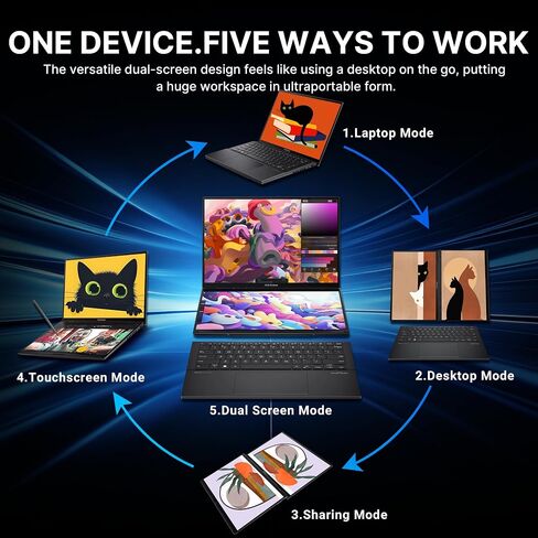 Hotface Customized Laptop, Created Using ASUS Zenbook Duo 2-in-1 Laptop, Dual 14" OLED Touch Display, Intel Ultra 9 285H, 32GB RAM, 1TB/2TB/4TB SSD, Intel Arc 140V, Backlit Keyboard, Win 11 Pro, Gray in Kuwait
