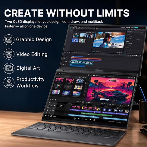 Hotface Customized Laptop, Created Using ASUS Zenbook Duo 2-in-1 Laptop, Dual 14" OLED Touch Display, Intel Ultra 9 285H, 32GB RAM, 1TB/2TB/4TB SSD, Intel Arc 140V, Backlit Keyboard, Win 11 Pro, Gray in Kuwait