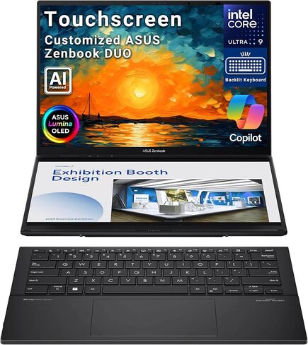 Hotface Customized Laptop, Created Using ASUS Zenbook Duo 2-in-1 Laptop, Dual 14" OLED Touch Display, Intel Ultra 9 285H, 32GB RAM, 1TB/2TB/4TB SSD, Intel Arc 140V, Backlit Keyboard, Win 11, Gray in Kuwait