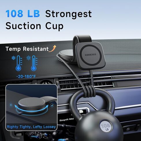 Magnetic Car Phone Holder, Bendable Alloy Arm Car Mount with Vacuum Suction, All-in-one Design & 108LBS Strongest Suction & 360° Rotation for All MagSafe Phones iPhone 17 16 15 14 Pro Max in Saudi Arabia