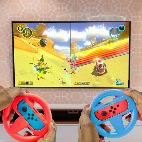 Orzly Steering Wheels for Nintendo Switch & OLED JoyCons, Racing Wheels for Mario Kart 8 Deluxe [Mariokart Switch Steering Wheel Joycon Controller Attachment Accessories] - TWIN PACK[1x Red & 1x Blue] in Kuwait