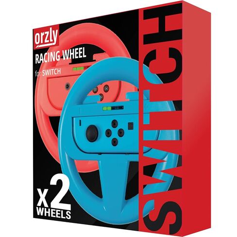 Orzly Steering Wheels for Nintendo Switch & OLED JoyCons, Racing Wheels for Mario Kart 8 Deluxe [Mariokart Switch Steering Wheel Joycon Controller Attachment Accessories] - TWIN PACK[1x Red & 1x Blue] in Kuwait