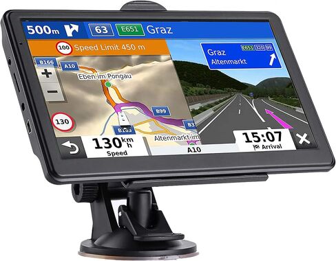 GPS Navigator for Car, 2026 Map 7 inch Touch Screen Car GPS 256-16GB,Voice Turn Direction Guidance, Support Speed and Red Light Warning, North America Lifetime map Free Update Truck(Brown) in Kuwait