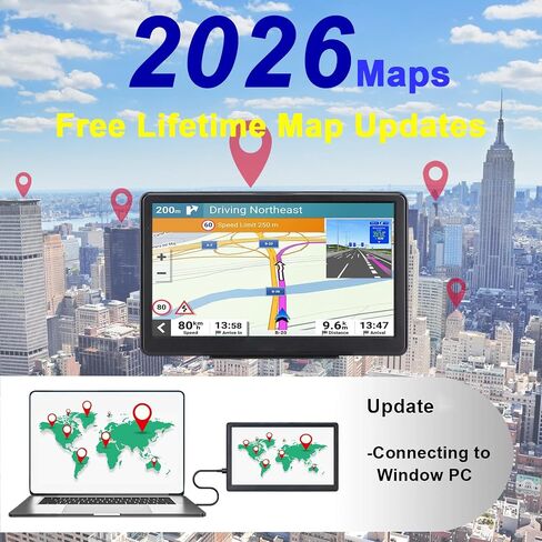 GPS Navigator for Car, 2026 Map 7 inch Touch Screen Car GPS 256-16GB,Voice Turn Direction Guidance, Support Speed and Red Light Warning, North America Lifetime map Free Update Truck(Brown) in Kuwait