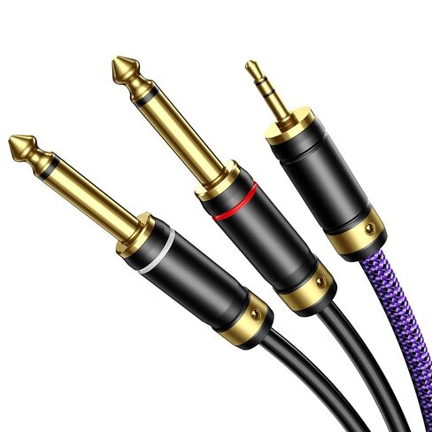 3.5mm 1/8" TRS to Dual 6.35mm 1/4" TS Mono 24K Gold-Plated Pure Copper Shell Braided Y-Cable Splitter Cord for smartphone, Computer Sound Card, Multimedia Speaker, Home Stereo System (4.9ft/1.5m) in Kuwait