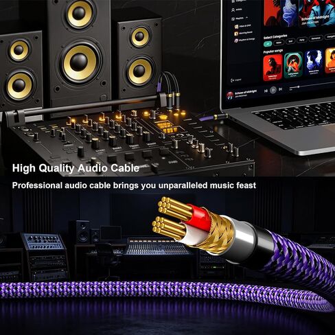 3.5mm 1/8" TRS to Dual 6.35mm 1/4" TS Mono 24K Gold-Plated Pure Copper Shell Braided Y-Cable Splitter Cord for smartphone, Computer Sound Card, Multimedia Speaker, Home Stereo System (4.9ft/1.5m) in Kuwait