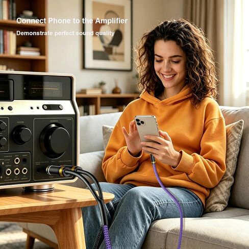 3.5mm 1/8" TRS to Dual 6.35mm 1/4" TS Mono 24K Gold-Plated Pure Copper Shell Braided Y-Cable Splitter Cord for smartphone, Computer Sound Card, Multimedia Speaker, Home Stereo System (4.9ft/1.5m) in Kuwait