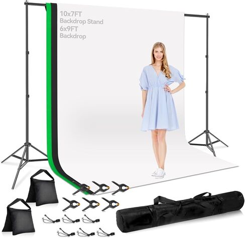 7x10 FT Backdrop Stand Kit with Black, White, Green Background in Kuwait