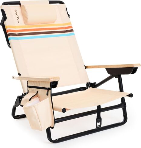 WOVN Premium Reclining Beach Chairs - Portable Lay Flat Folding Beach Chair for Adults - Includes Shoulder Backpack Strap, Pillow, 2 Pockets, and Cup Holder - Drifter in Kuwait