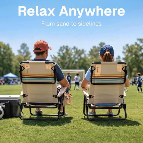 WOVN Premium Reclining Beach Chairs - Portable Lay Flat Folding Beach Chair for Adults - Includes Shoulder Backpack Strap, Pillow, 2 Pockets, and Cup Holder - Drifter in Kuwait