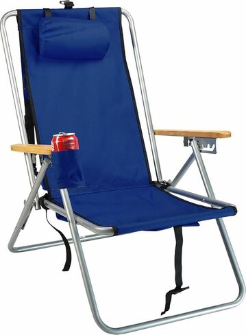 Rio Beach Original 4-Position Steel Backpack Chair with Pillow, Hands-Free Beach Chair Backpack for Adults, Navy in Kuwait