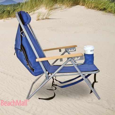 Rio Beach Original 4-Position Steel Backpack Chair with Pillow, Hands-Free Beach Chair Backpack for Adults, Navy in Kuwait