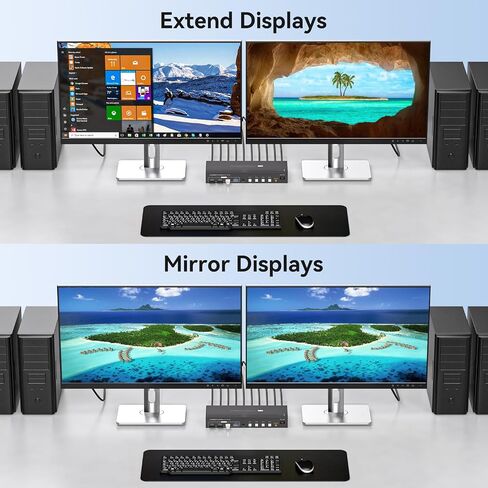 KVM Switch 4 Computers 2 Monitors HDMI and Displayport 4K60Hz 4 Port KVM Switch for 4 PCs to Share Dual Monitors and 4 USB 3.0 Peripherals Support for Copy/Extend Modes with Controller in Kuwait