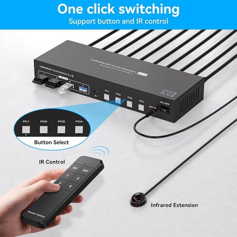 KVM Switch 4 Computers 2 Monitors HDMI and Displayport 4K60Hz 4 Port KVM Switch for 4 PCs to Share Dual Monitors and 4 USB 3.0 Peripherals Support for Copy/Extend Modes with Controller in Kuwait