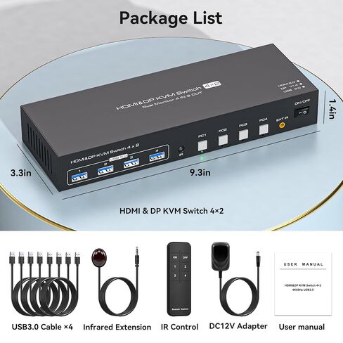 KVM Switch 4 Computers 2 Monitors HDMI and Displayport 4K60Hz 4 Port KVM Switch for 4 PCs to Share Dual Monitors and 4 USB 3.0 Peripherals Support for Copy/Extend Modes with Controller in Kuwait