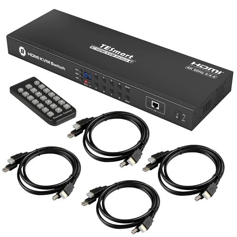 TESmart Ultra HD 4K@60Hz HDMI KVM Switch 8 Port 8X1 Enterprise Grade | RS232 | LAN Port | IP Control | Auto Scan | Rackmount [Control up to 8 PCs w/One Video Monitor, Keyboard, Mouse] in Kuwait