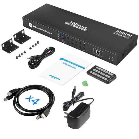 TESmart Ultra HD 4K@60Hz HDMI KVM Switch 8 Port 8X1 Enterprise Grade | RS232 | LAN Port | IP Control | Auto Scan | Rackmount [Control up to 8 PCs w/One Video Monitor, Keyboard, Mouse] in Kuwait