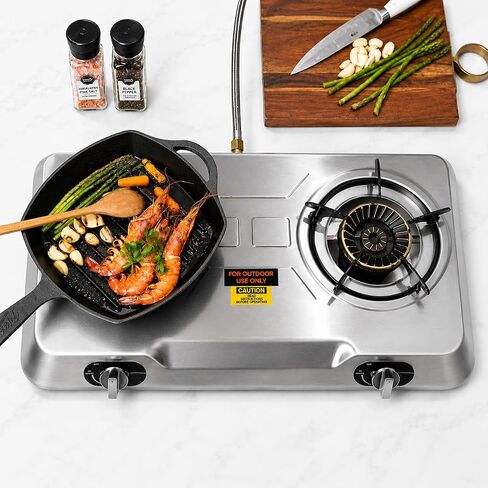 XtremepowerUS Double Burner Propane Stove, 25,516 BTU Outdoor Camping Cooktop with Auto Ignition, Portable Stainless Steel LPG Gas Stove for Camping, RV, Tailgating & Outdoor Cooking in Saudi Arabia