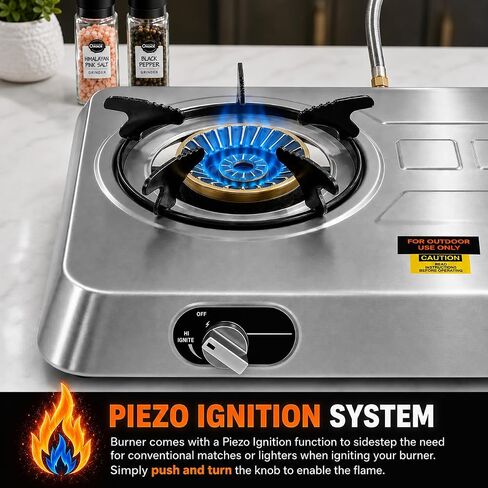 XtremepowerUS Double Burner Propane Stove, 25,516 BTU Outdoor Camping Cooktop with Auto Ignition, Portable Stainless Steel LPG Gas Stove for Camping, RV, Tailgating & Outdoor Cooking in Saudi Arabia