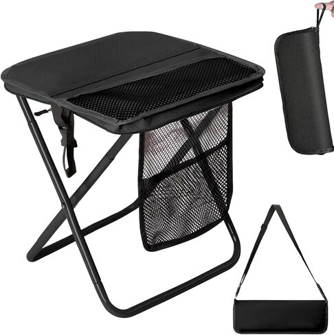16'' Foldable Backpack Stool - Portable Collapsible Stool with 3 Side Pockets and Shoulder Strap, Camping Seat Supports 265 lbs for Adults, Ultralight Seat for Camping, Hiking, Fishing,Trips in Kuwait