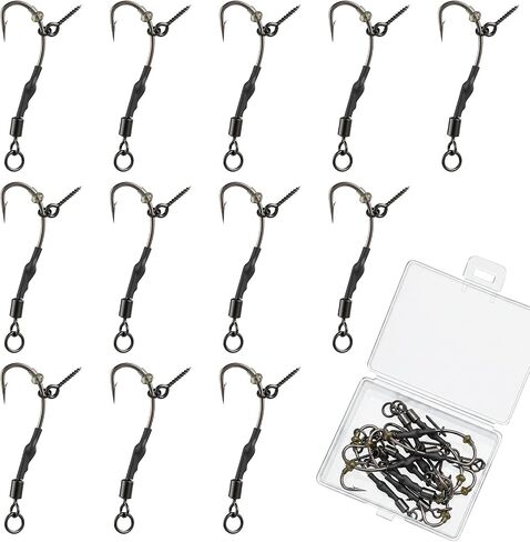 DONQL 12pcs Ronnie Rigs Carp Fishing with Screw, Carp Rig Hook 4# 6# 8# 10# in Kuwait