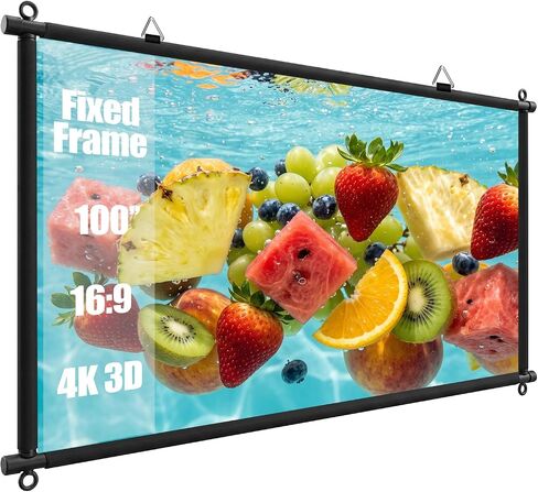 100 inch Fixed Frame Projector Screen, Outdoor Indoor Movie Projector Screen, Wrinkle-Free Large Hanging Projection Screen for Room Wall, Theater, Camping, Backyard, 4K HD 16:9 in Kuwait
