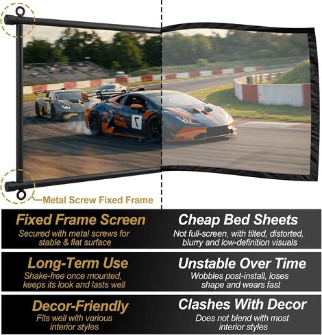 100 inch Fixed Frame Projector Screen, Outdoor Indoor Movie Projector Screen, Wrinkle-Free Large Hanging Projection Screen for Room Wall, Theater, Camping, Backyard, 4K HD 16:9 in Kuwait