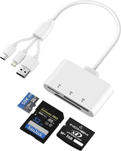 3-in-1 SD Card Reader for iPhone with Lightning/USB-C/USB-A - XD,SD,MicroSD Memory Card Adapter up to 2TB, Compatible with iPhone 16/15/14, iPad, Android, MacBook,PC,Camera & Drone in Kuwait