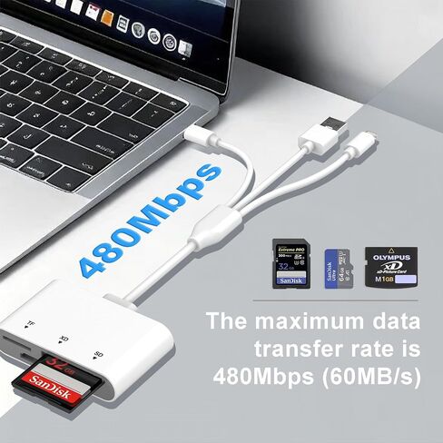 3-in-1 SD Card Reader for iPhone with Lightning/USB-C/USB-A - XD,SD,MicroSD Memory Card Adapter up to 2TB, Compatible with iPhone 16/15/14, iPad, Android, MacBook,PC,Camera & Drone in Kuwait