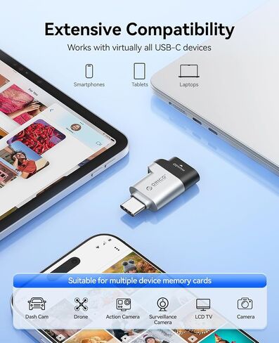 ORICO USB 3.0 Type-C TF Card Reader, 5Gbps High Speed Micro SD Card Reader for Laptop/Phone/Tablet, Plug & Play Multi-OS Compatible-C33 in Kuwait