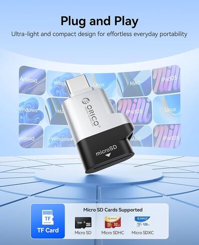 ORICO USB 3.0 Type-C TF Card Reader, 5Gbps High Speed Micro SD Card Reader for Laptop/Phone/Tablet, Plug & Play Multi-OS Compatible-C33 in Kuwait