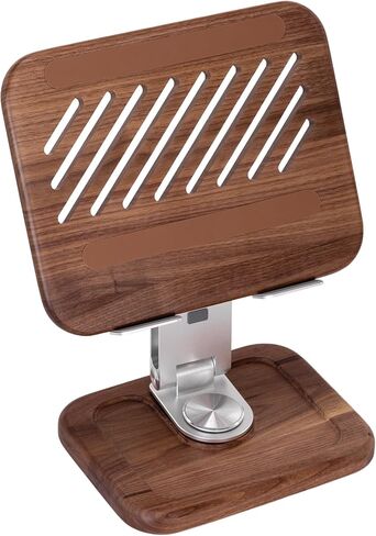 Walnut-Wooden Laptop Stand for Desk, Adjustable Height & Angle with 360° Aluminum Alloy Swivel Base, Wood Laptop Stand Compatible with MacBook Pro, All Laptops 10-17", Brown in Kuwait