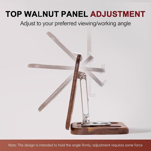 Walnut-Wooden Laptop Stand for Desk, Adjustable Height & Angle with 360° Aluminum Alloy Swivel Base, Wood Laptop Stand Compatible with MacBook Pro, All Laptops 10-17", Brown in Kuwait