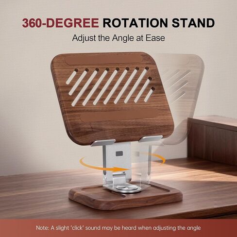Walnut-Wooden Laptop Stand for Desk, Adjustable Height & Angle with 360° Aluminum Alloy Swivel Base, Wood Laptop Stand Compatible with MacBook Pro, All Laptops 10-17", Brown in Kuwait