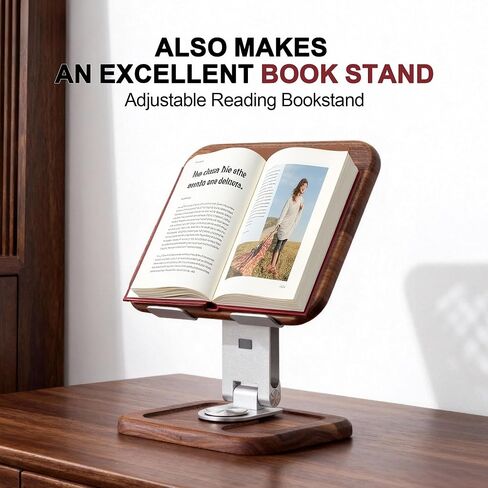 Walnut-Wooden Laptop Stand for Desk, Adjustable Height & Angle with 360° Aluminum Alloy Swivel Base, Wood Laptop Stand Compatible with MacBook Pro, All Laptops 10-17", Brown in Kuwait