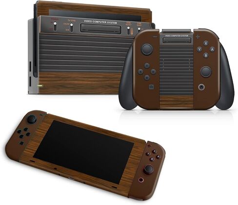 ZOOMHITSKINS Skin Compatible with Switch, Retro Wood Vintage Console Design, Durable 3M Vinyl Decal Wrap, Precision Fit, Bubble-Free, Made in USA in Kuwait