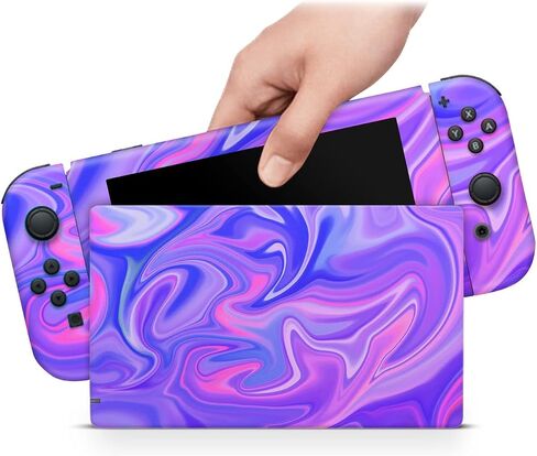 ZOOMHITSKINS Skin Compatible with Switch, Purple Wave Pink Blue Opal Marble Design, Durable 3M Vinyl Decal Wrap, Precision Fit, Bubble-Free, Made in USA in Kuwait