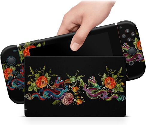 ZOOMHITSKINS Skin Compatible with Switch, Chinese Dragon Black Gold Oriental Design, Durable 3M Vinyl Decal Wrap, Precision Fit, Bubble-Free, Made in USA in Kuwait