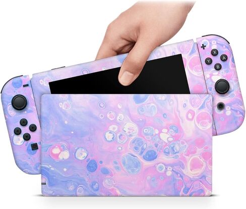 ZOOMHITSKINS Skin Compatible with Switch, Pink Blue Bubble Pastel Kawaii Design, Durable 3M Vinyl Decal Wrap, Precision Fit, Bubble-Free, Made in USA in Kuwait