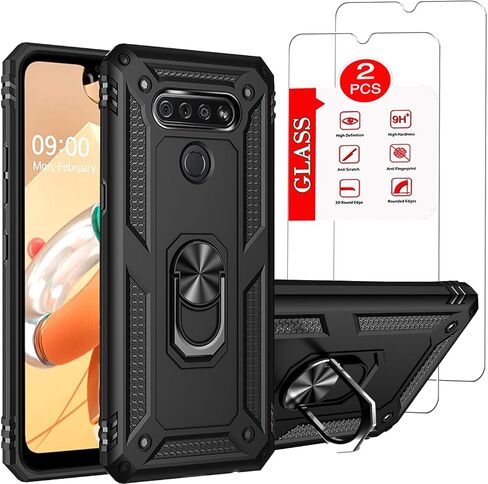 for LG K92 5G Case with [2 Pack] Tempered Glass Screen Protector, for LG K92 5G Heavy Duty [Military-Grade] Protective，with Magnetic Kickstand Ring Car Mount Case Black in Kuwait