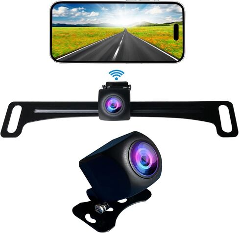 WiFi Backup Camera, Strong 5G WiFi HD1080P Clear Picture, Wide Angle Rear View Reverse Back up Camera, Night Vision Waterproof License Plate Reversing Rearview Camera for Car SUV Pickup iPhone in Kuwait