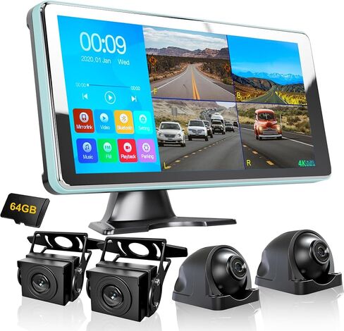 ASLONG 4CH Dash Cam Backup Camera with 10.36" Quad Split Touchscreen for RV in Kuwait